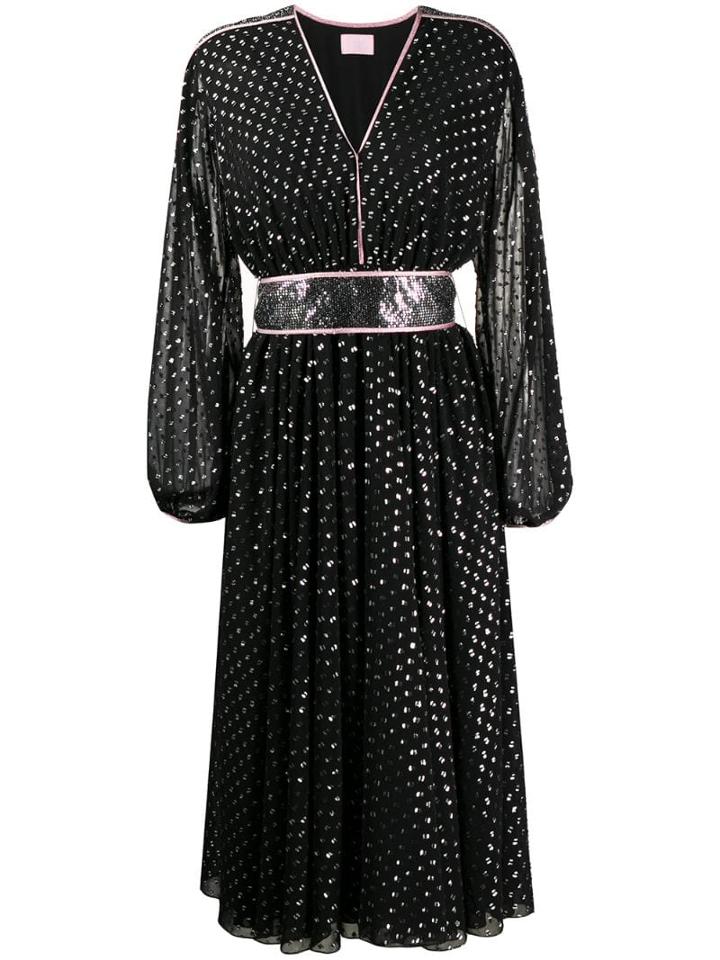 Giamba Embroidered Flared Dress - Black