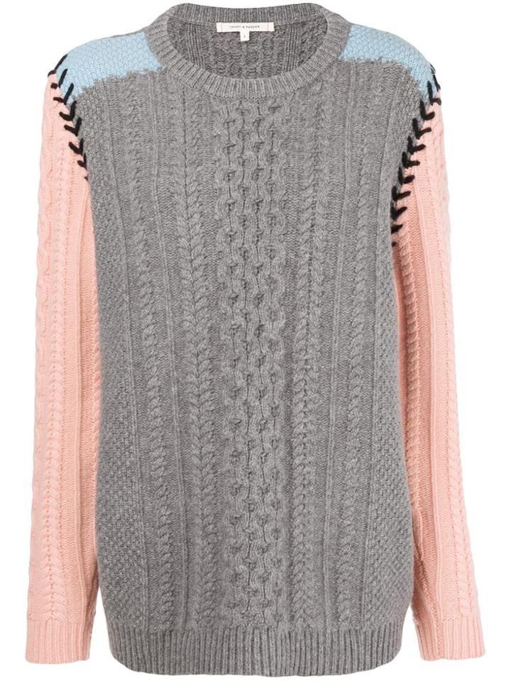 Chinti & Parker Contrast Sleeve Aran Knit Sweater - Grey