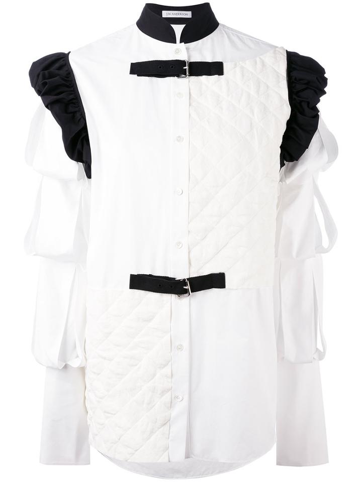 J.w.anderson - Buckled Patchwork Shirt - Women - Cotton/linen/flax - 8, White, Cotton/linen/flax