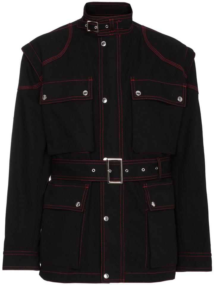 John Lawrence Sullivan Belted Jacket With Removable Sleeves - Black