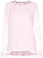 Jupe By Jackie Embroidered Neckline Blouse - Pink & Purple