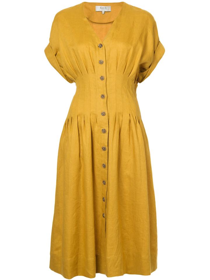 Sea Coralien Pleated Day Dress - Yellow & Orange