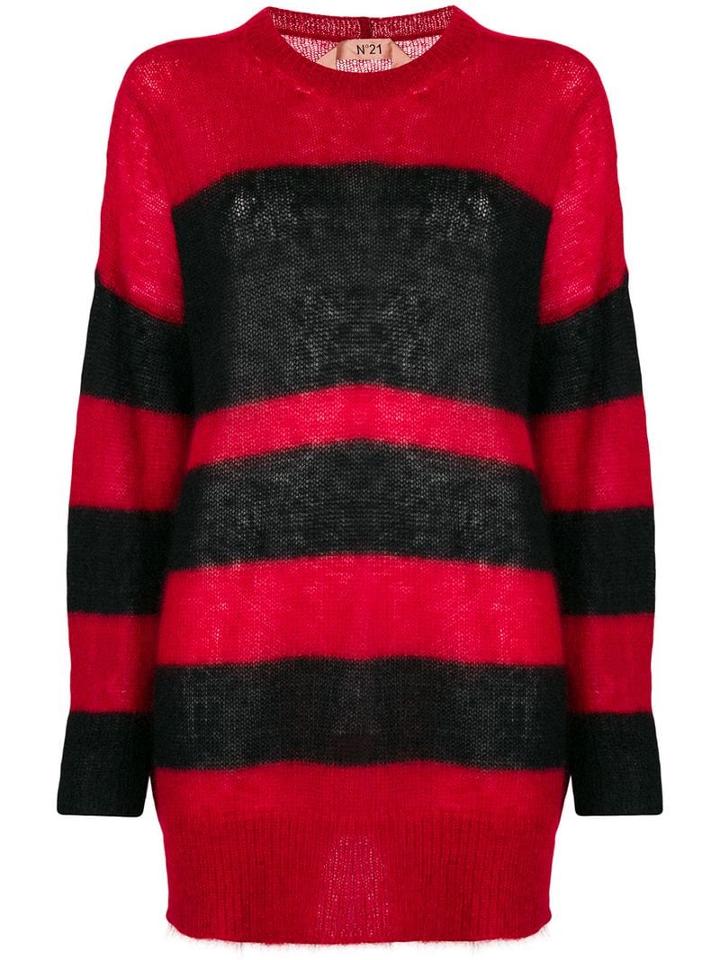 Nº21 Striped Mid-length Sweater - Red