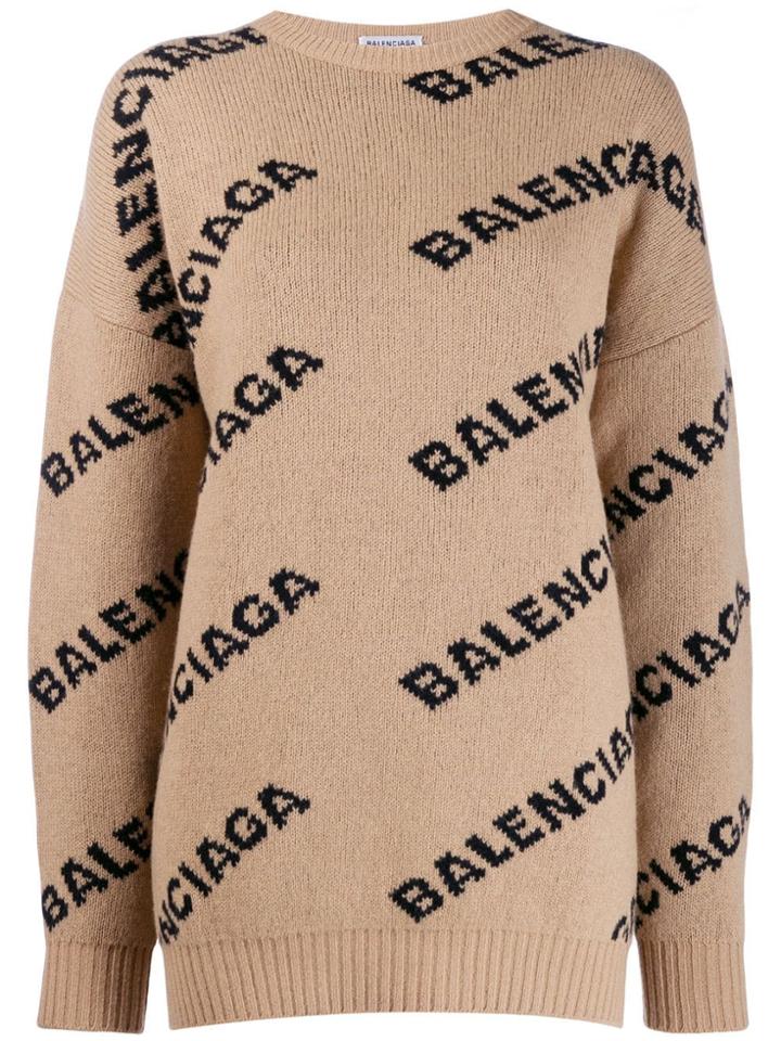 Balenciaga Logo Crew-neck Jumper - Neutrals