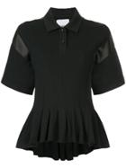 Koché Pleated Peplum Polo Shirt - Black