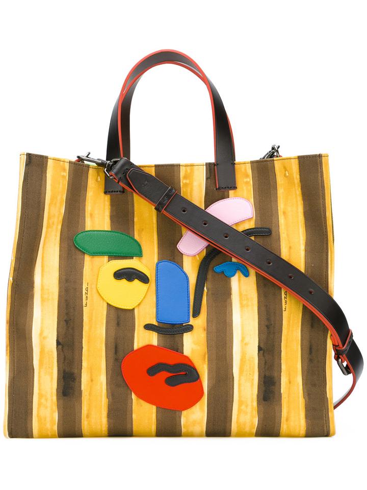 Fendi Striped Canvas Bag, Men's, Yellow/orange, Cotton/resin/leather