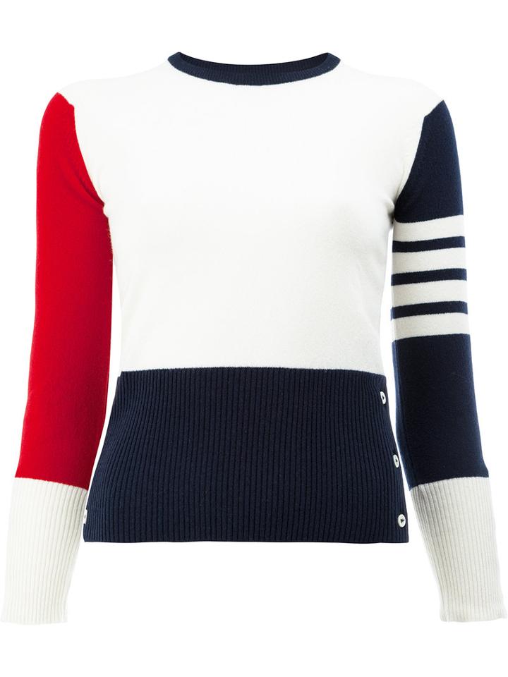 Thom Browne - Colour Block Sweater - Women - Cashmere - 42, White, Cashmere