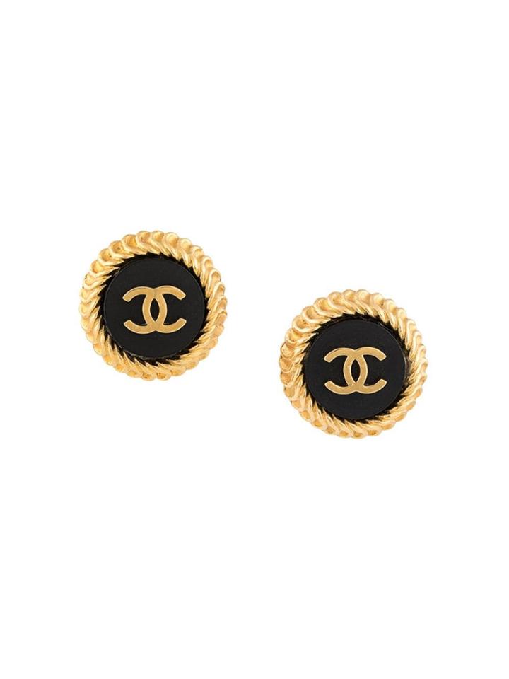 Chanel Pre-owned Cc Logos Button Earrings - Black