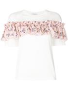 Vivetta - Floral Ruffled Trap T-shirt - Women - Cotton - 40, White, Cotton