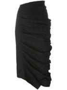 Rundholz Asymmetric Ruched Midi Skirt, Women's, Size: Medium, Black, Cotton/linen/flax/polyamide