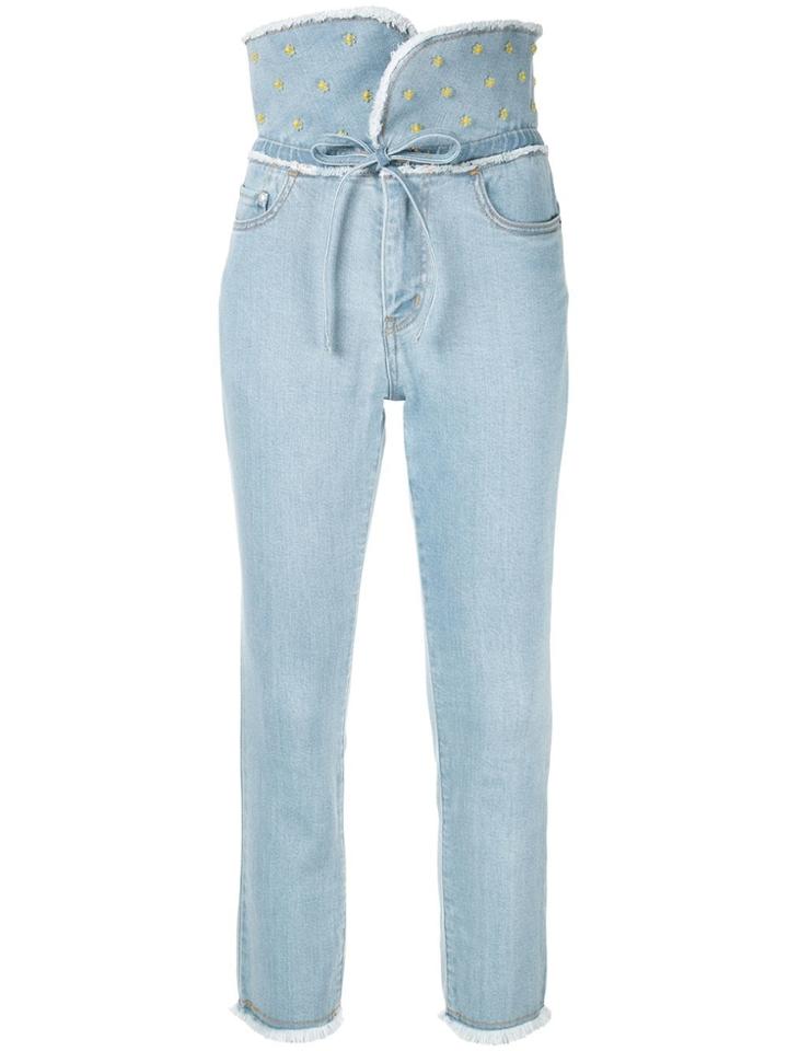 Tu Es Mon Trésor Appliqué Flower Embellished Jeans - Blue