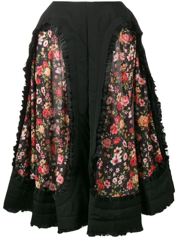 Comme Des Garçons Floral Panelled Midi Skirt - Black