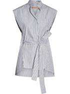 Burberry Striped Cotton Sleeveless Shirt - White