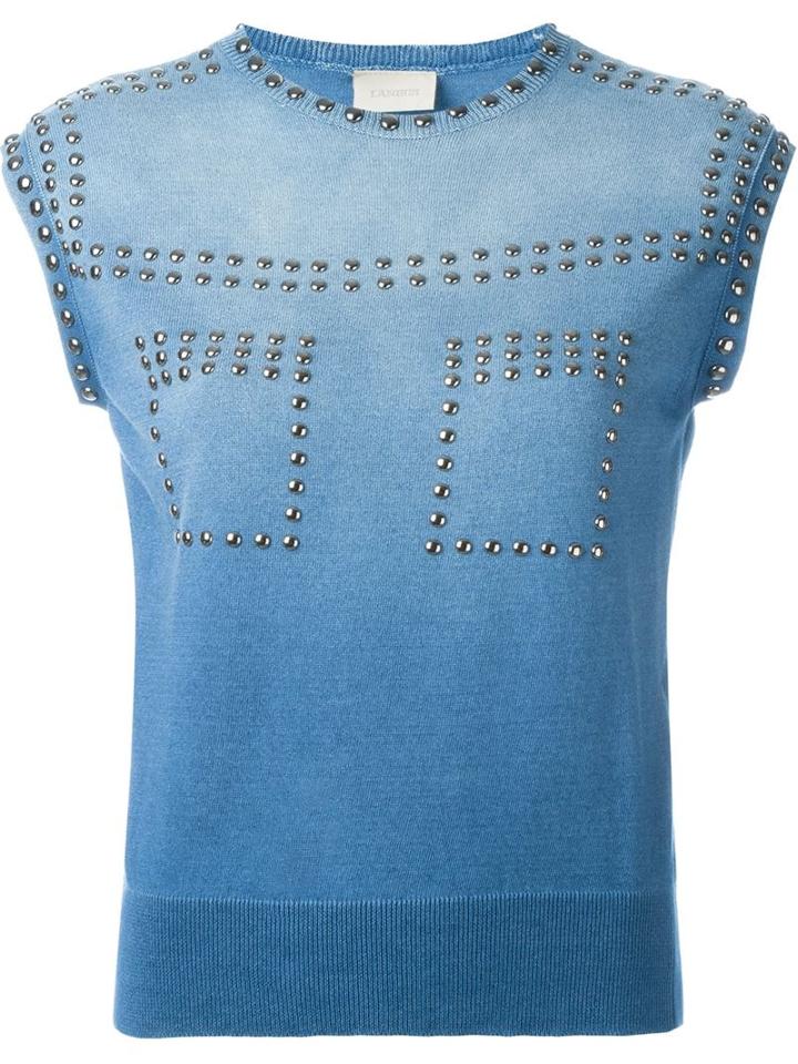 Laneus Faded Stud Detail Knitted Tank Top, Women's, Size: 42, Blue, Cotton/aluminium