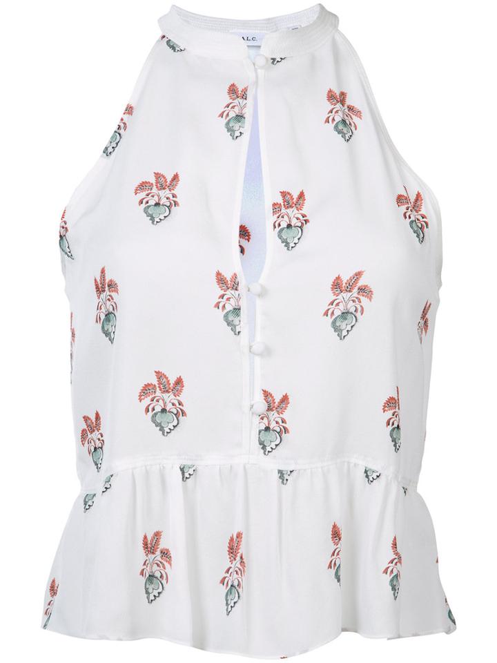 A.l.c. Peach Print Ruffled Blouse, Women's, Size: 4, White, Silk