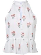 A.l.c. Peach Print Ruffled Blouse, Women's, Size: 4, White, Silk