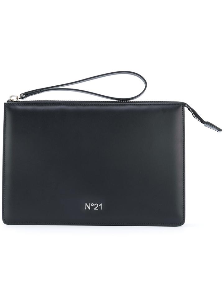 No21 Logo Plaque Clutch - Black