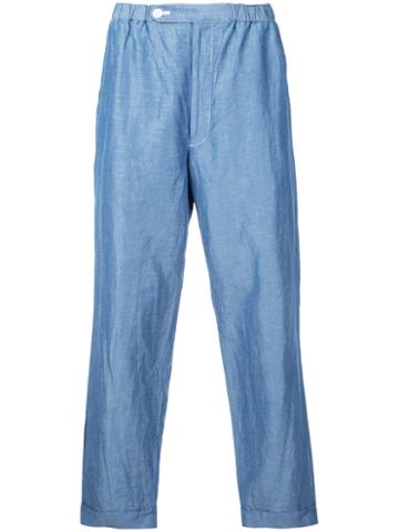 Kaptain Sunshine - Cropped Loose Fit Trousers - Men - Silk/linen/flax - 32, Blue, Silk/linen/flax