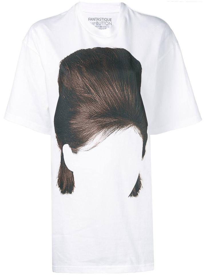 Pushbutton Oversized Hairstyle T-shirt - White