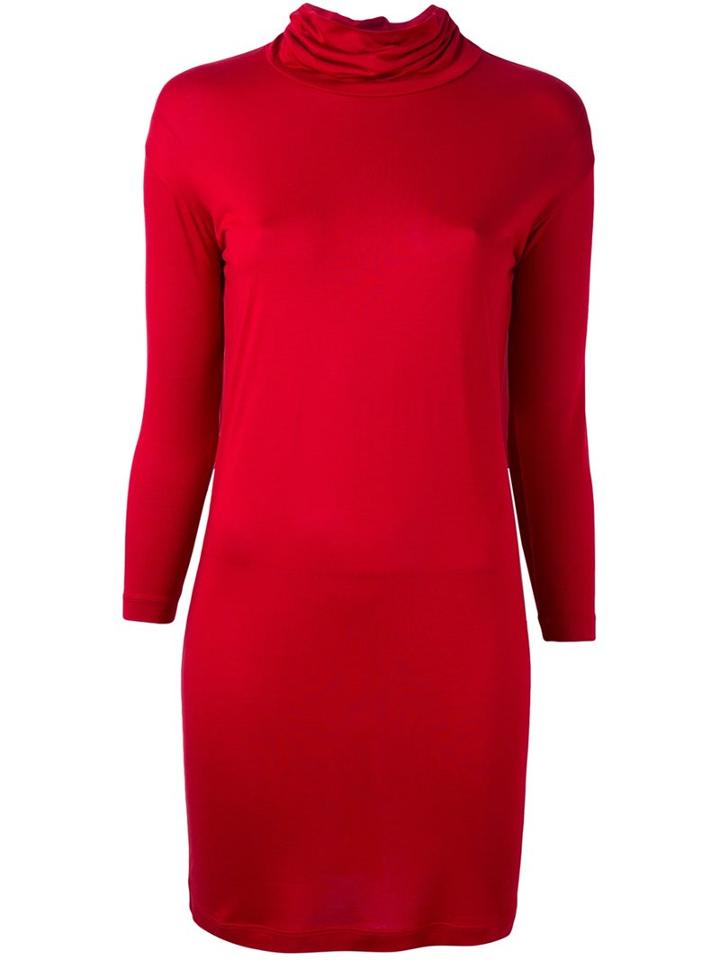 Mm6 Maison Margiela Short Turtleneck Dress, Women's, Size: Medium, Red, Silk/modal