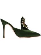 Manolo Blahnik Tilda 105 Satin Crystal Embellished Mules - Green