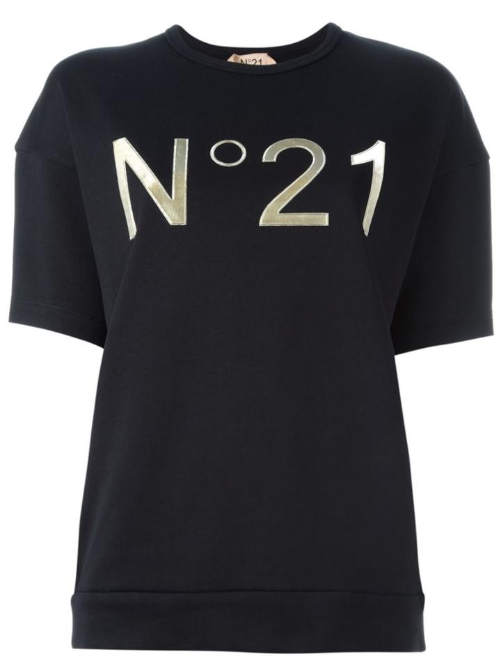 No21 Logo Print T-shirt, Women's, Size: 38, Black, Cotton