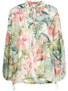 Black Coral Oversized Tie Neck Blouse - Neutrals