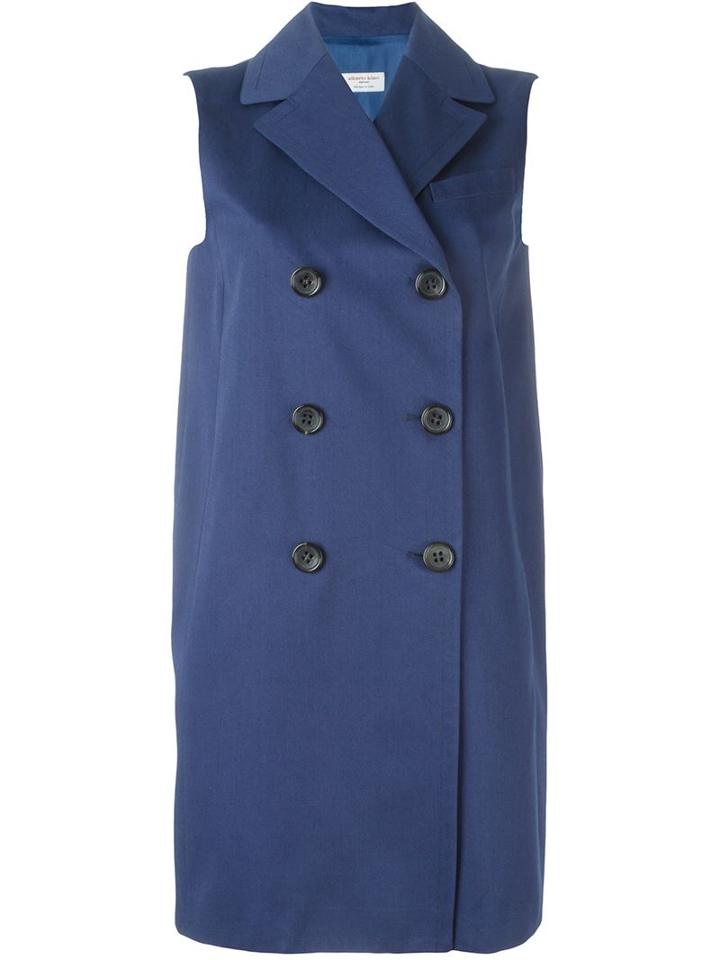 Alberto Biani Sleeveless Double Breasted Coat, Women's, Size: 38, Blue, Cotton/acetate/viscose