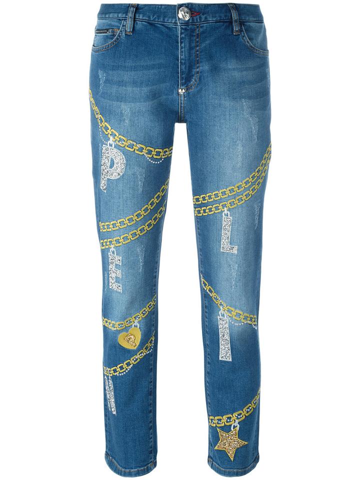 Philipp Plein Ashley Boyfriend Jeans, Women's, Size: 27, Blue, Cotton/spandex/elastane