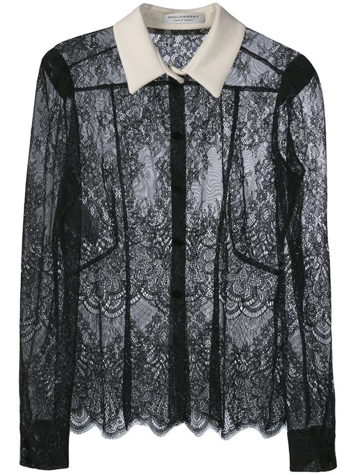 Philosophy Di Lorenzo Serafini Contrast Collar Lace Blouse - Black