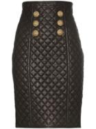 Balmain Quilted Leather High-rise Skirt - Black