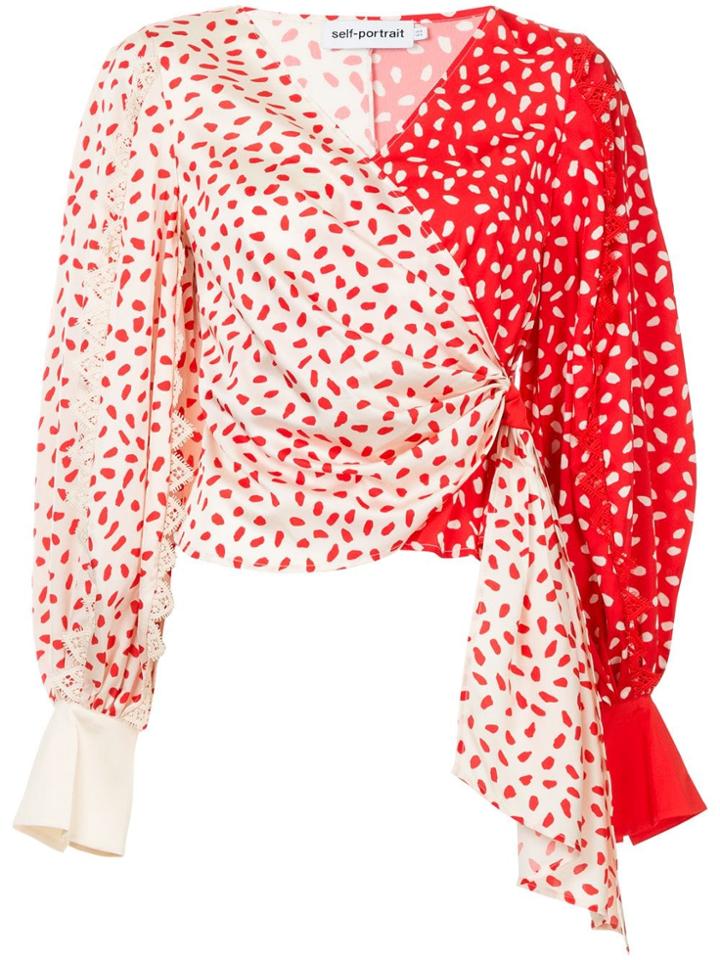 Self-portrait Printed Wrap Top - Red