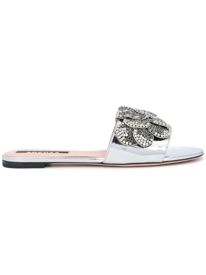 Rochas Crystal-embellished Mules - Metallic