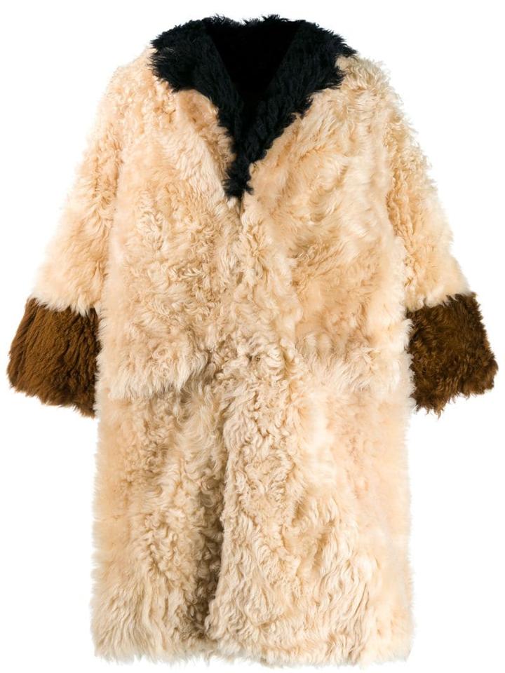 Marni Panelled Fur Coat - Neutrals