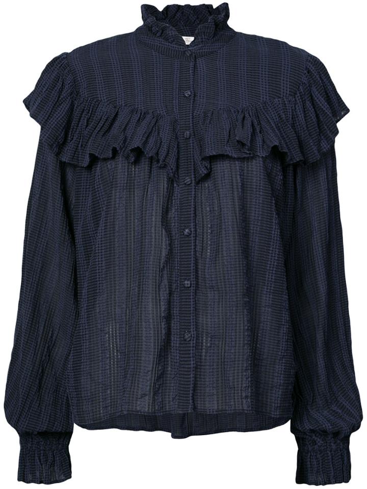 Love Shack Fancy Ruffled Checked Blouse - Blue