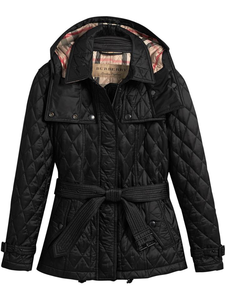 Burberry Quilted Trench Jacket With Detachable Hood - Black