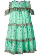 Manoush - Floral Print Ruffled Dress - Women - Silk - 38, Green, Silk