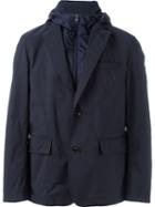Moncler Layered Hooded Jacket, Men's, Size: 4, Blue, Polyester/polyamide