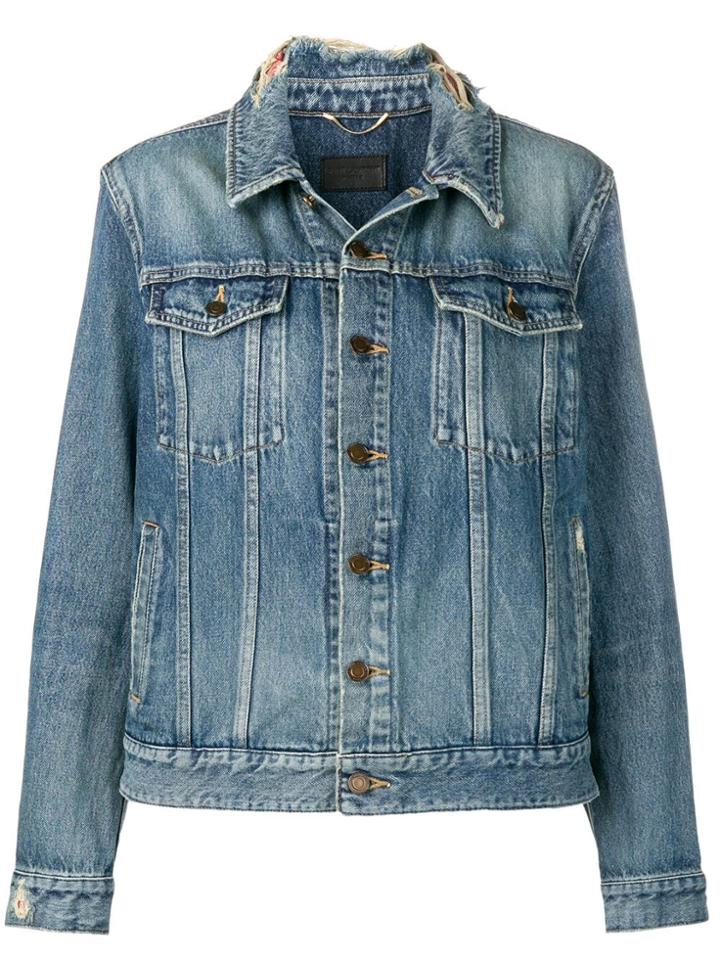 Saint Laurent Frayed Collar Denim Jacket - Blue
