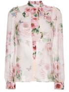 Dolce & Gabbana Silk Rose Print Chiffon Blouse - Pink & Purple