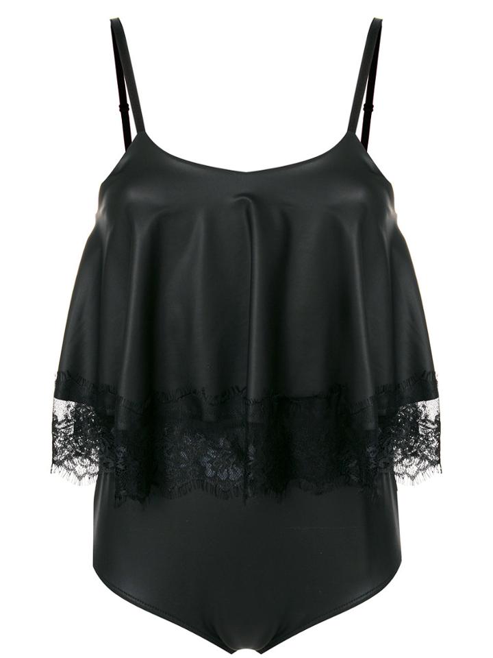 Marc Ellis Layered Lace Hem Bodysuit - Black