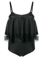Marc Ellis Layered Lace Hem Bodysuit - Black
