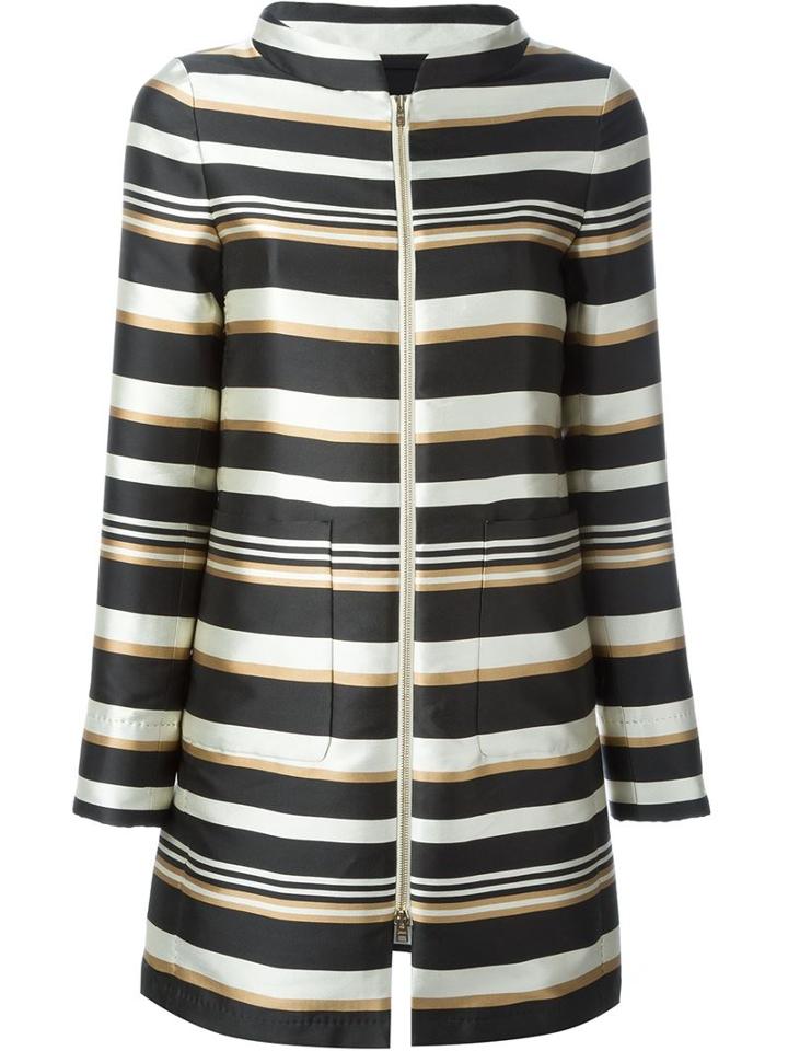 Herno Striped Coat, Women's, Size: 46, Black, Polyester/acetate
