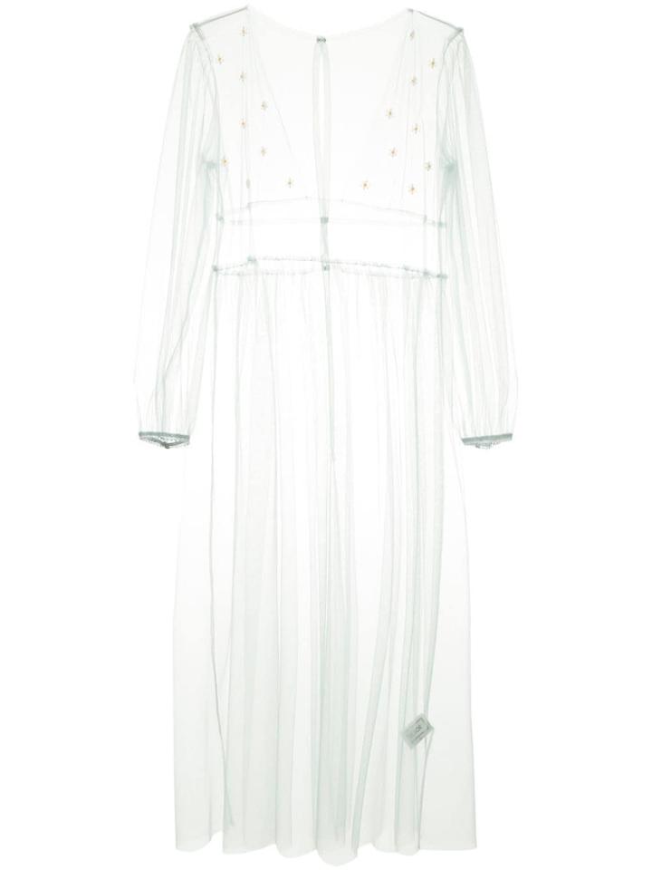 Tu Es Mon Trésor Flower Beads Puff Sleeve Dress - Blue