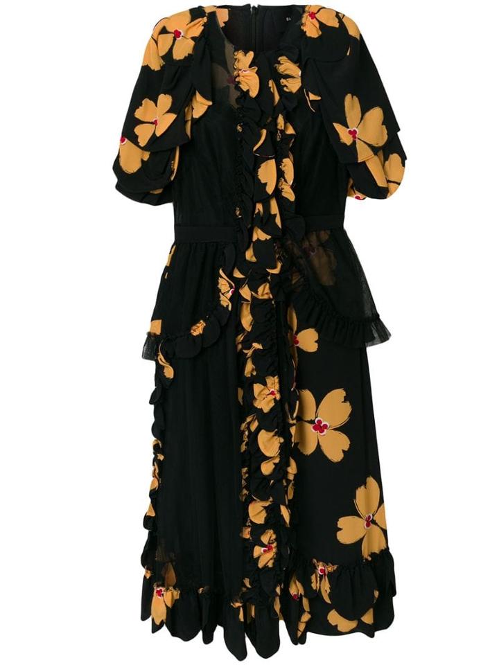 Simone Rocha Ruffled Floral Print Dress - Neutrals