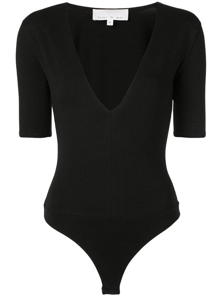 Fleur Du Mal Deep V-neck Bodysuit - Black