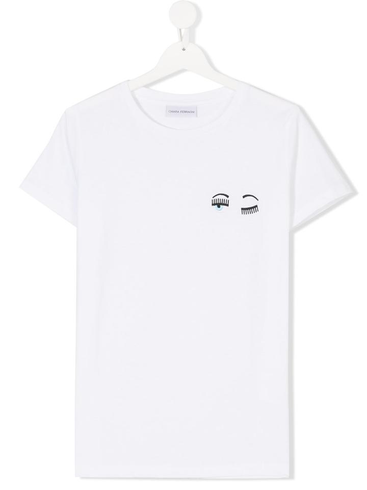 Chiara Ferragni Kids Small Eyes Appliquée T-shirt - White