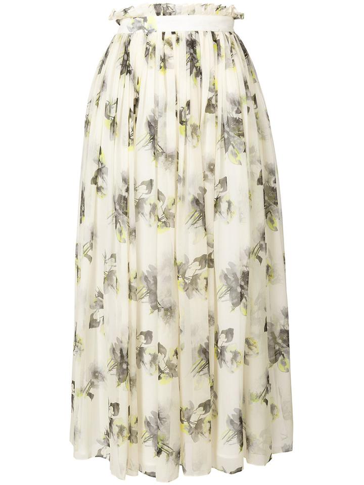 Msgm - Floral Flared Skirt - Women - Silk/polyester - 40, Nude/neutrals, Silk/polyester