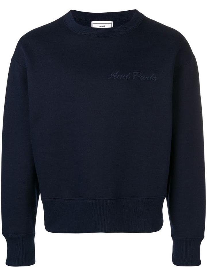 Ami Paris Crewneck Sweatshirt With Ami Paris Embroidery - Blue