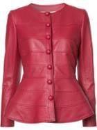 Carolina Herrera Peplum Jacket, Women's, Size: 6, Red, Cotton/leather